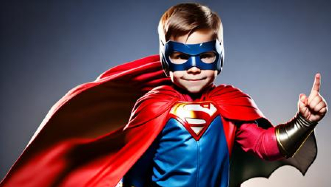 bērns supermena kostīmā